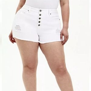 Torrid Optic White High Rise Jean Shorts Distressed Fray Hem Womens Plus Size 24